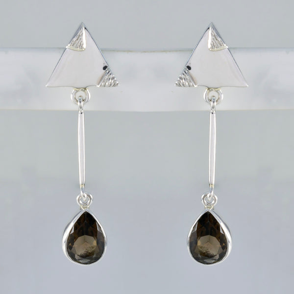Smoky-Quartz-Japanese-Wen-multiple-Stud-Brown-925-Silver-Earring