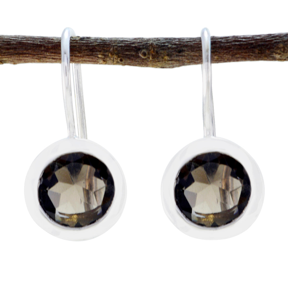 Smoky-Quartz-Spanish-Charlotte-Solitaire-Dangle-Brown-Silver-Earring Hoofdafbeelding
