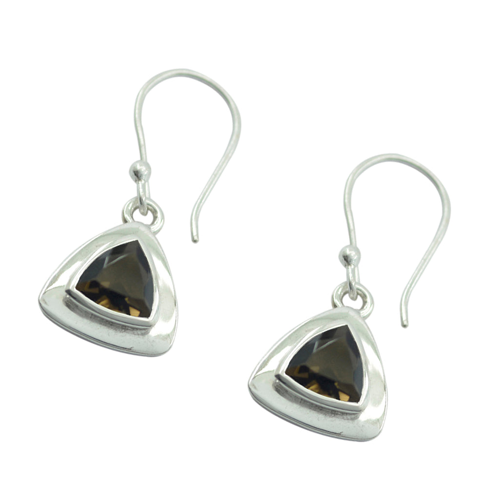 Smoky-Quartz-Turkish-Xiu-Solitaire-Dangle-Brown-925-Silver-Earring