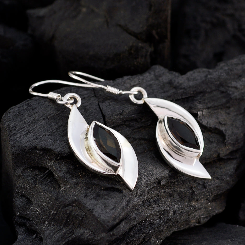 Smoky-Quartz-Italian-Yan-Solitaire-Dangle-Brown-Sterling-Silver-Earring