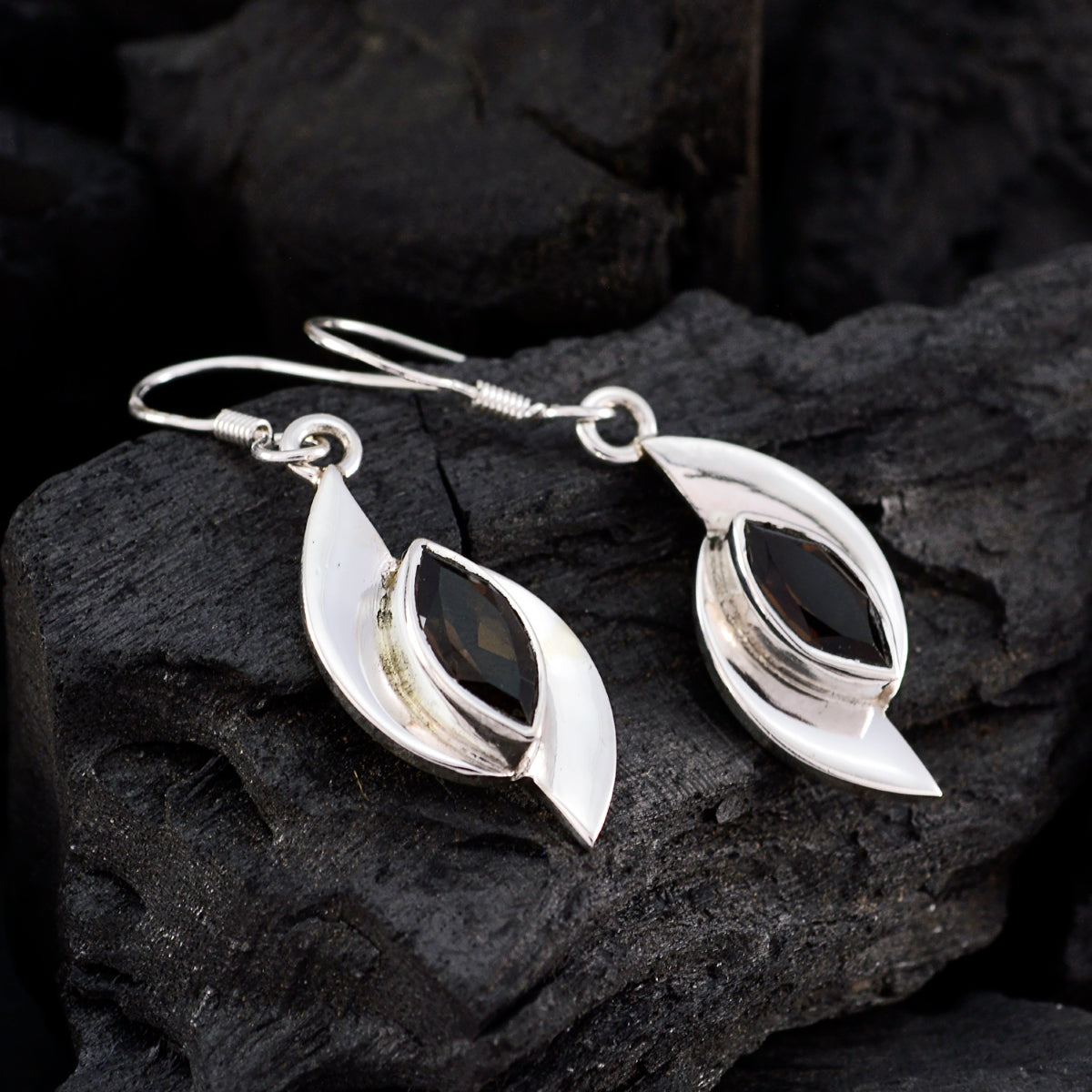 Smoky-Quartz-Italian-Yan-Solitaire-Dangle-Brown-Sterling-Silver-Earring