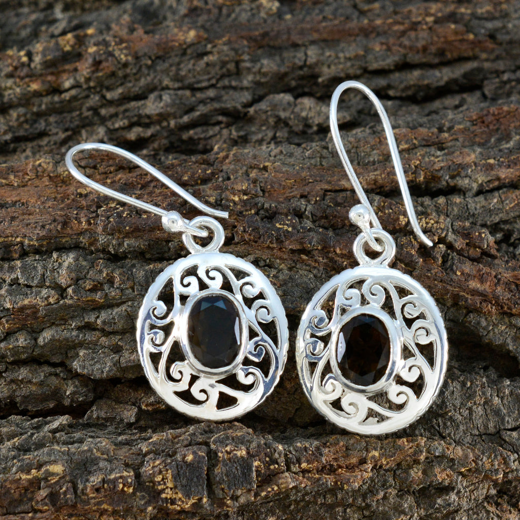 Smoky-Quartz-Middle-Eastern-Ying-Solitaire-Dangle-Brown-92.5-Silver-Earring