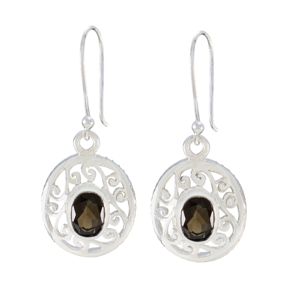 Smoky-Quartz-Middle-Eastern-Ying-Solitaire-Dangle-Brown-92.5-Silver-Earring Huvudsaklig produktbild