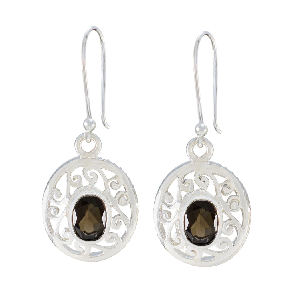Smoky-Quartz-Middle-Eastern-Ying-Solitaire-Dangle-Brown-92.5-Silver-Earring