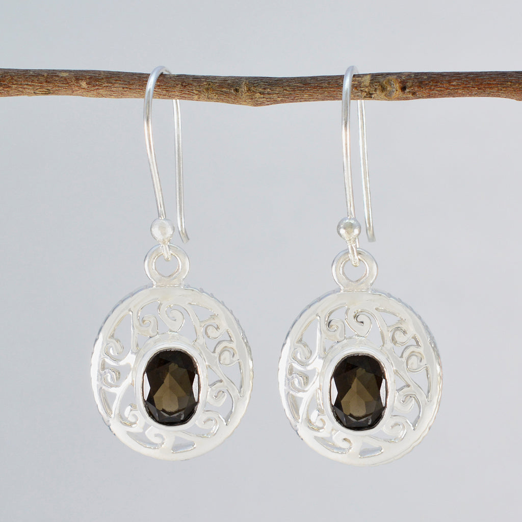 Smoky-Quartz-Middle-Eastern-Ying-Solitaire-Dangle-Brown-92.5-Silver-Earring