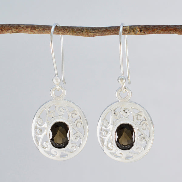 Smoky-Quartz-Middle-Eastern-Ying-Solitaire-Dangle-Brown-92.5-Silver-Earring
