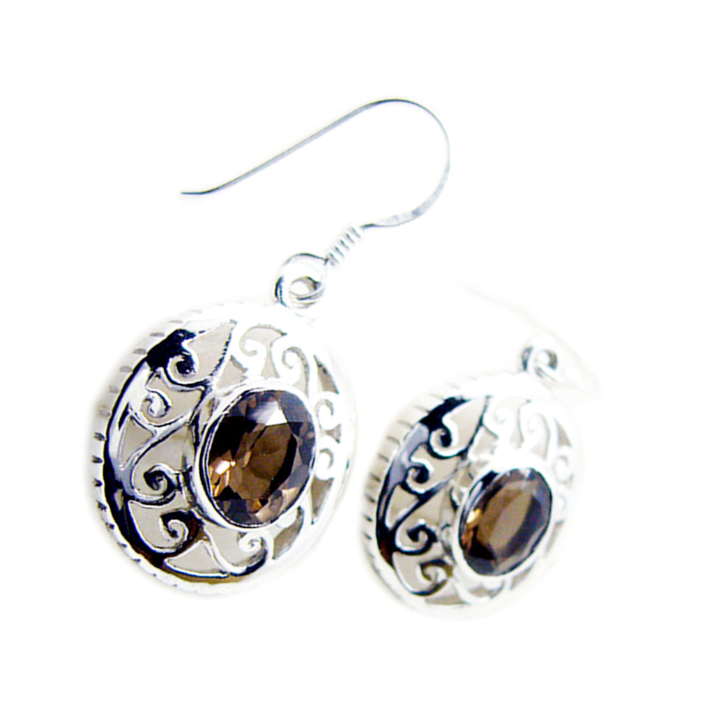 Smoky-Quartz-Middle-Eastern-Ying-Solitaire-Dangle-Brown-92.5-Silver-Earring