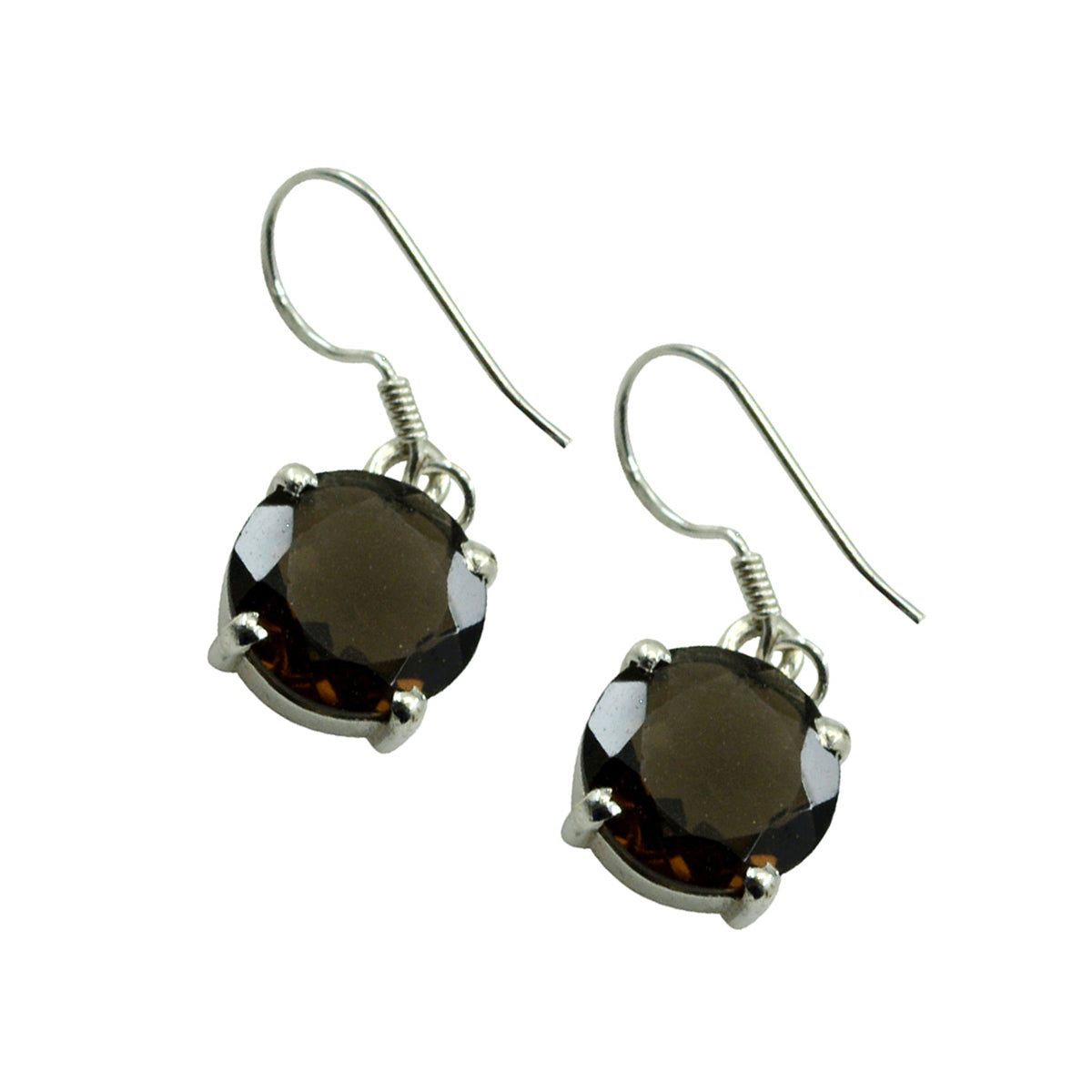 Smoky-Quartz-Japanese-Haruka-Solitaire-Dangle-Brown-925-Sterling-Silver-Earring
