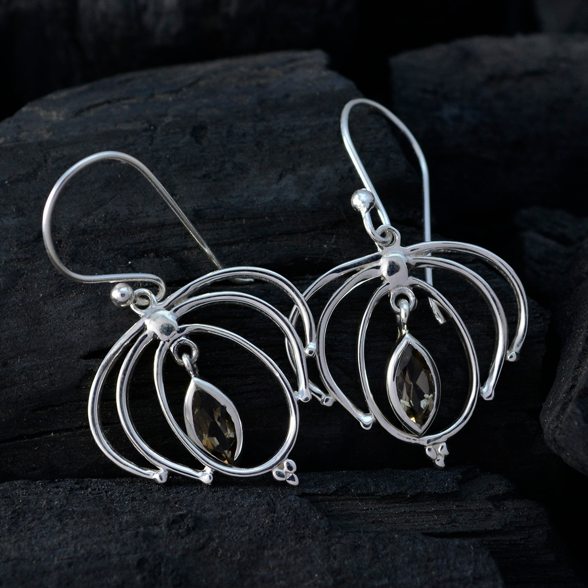 Smoky Quartz Spanish Agustina Solitaire Dangle Brown 925 Silver Earring Второстепенное изображение товара