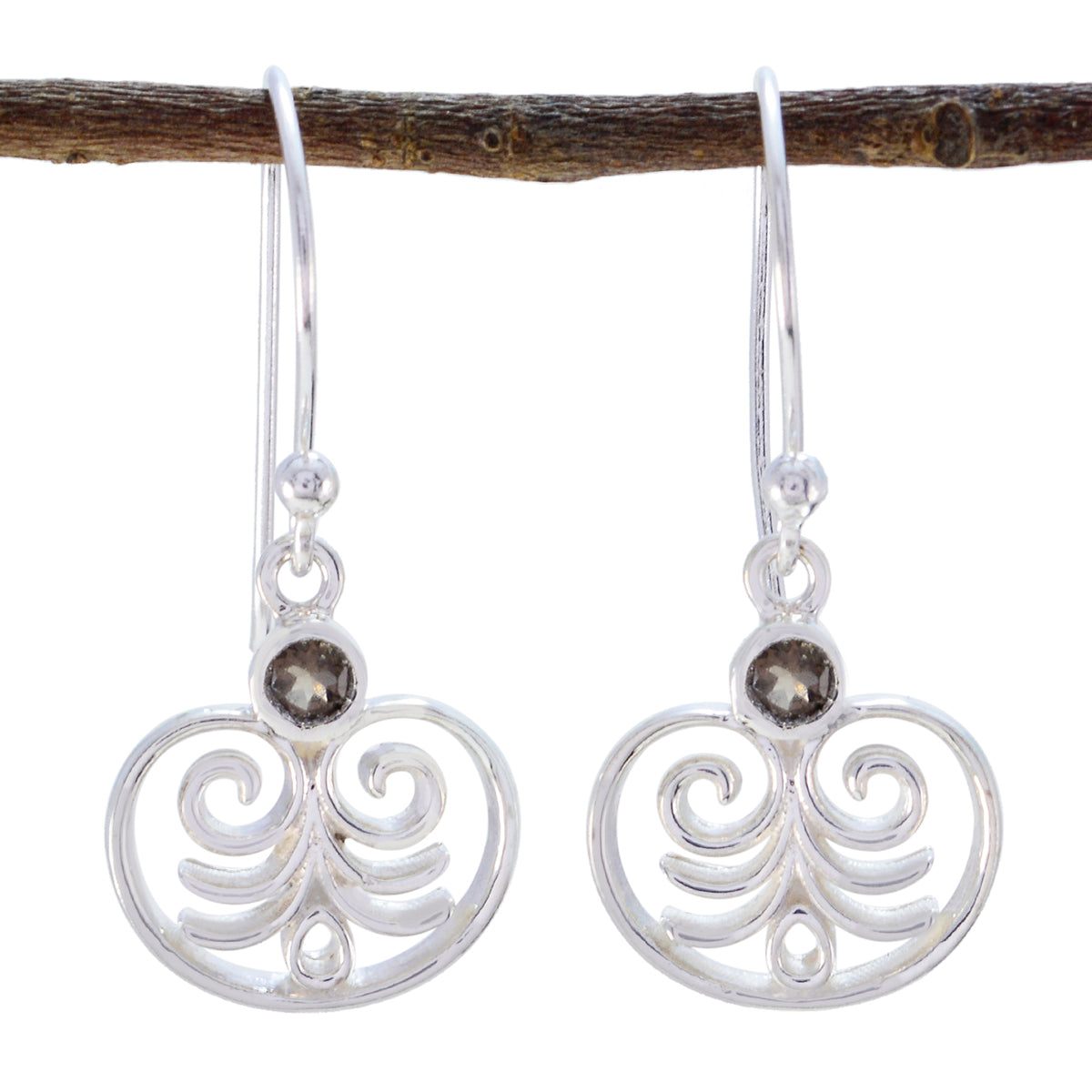 Smoky-Quartz-Latin-American-Alejandra-Solitaire-Dangle-Brown-925-Silver-Earring Immagine principale del prodotto