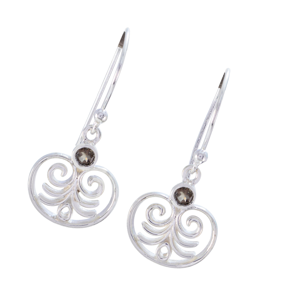 Orecchino pendente solitario Alejandra latinoamericano in quarzo fumé marrone in argento 925 Immagine secondaria del prodotto