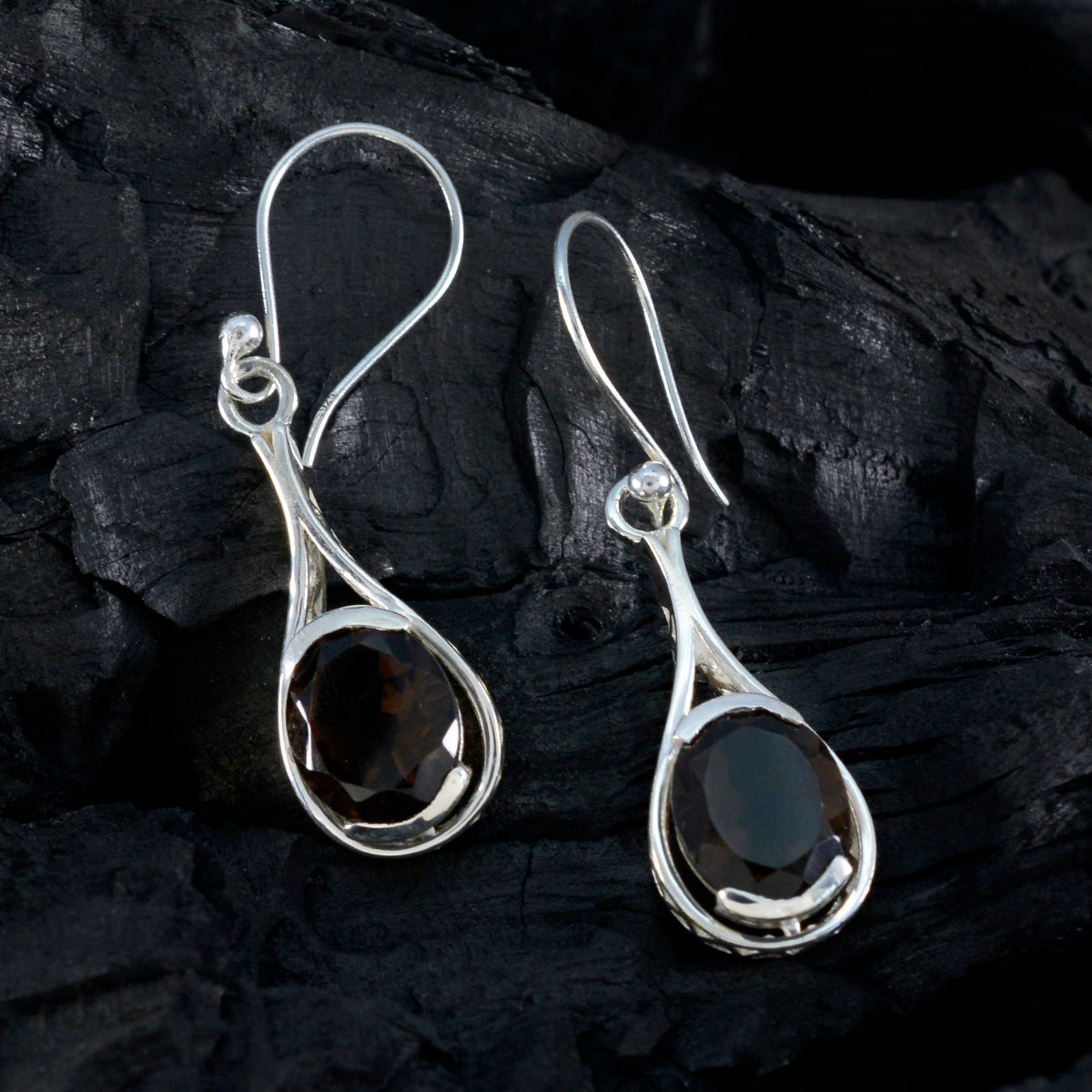 Smoky-Quartz-French-Amanda-Solitaire-Dangle-Brown-Sterling-Silver-Earring