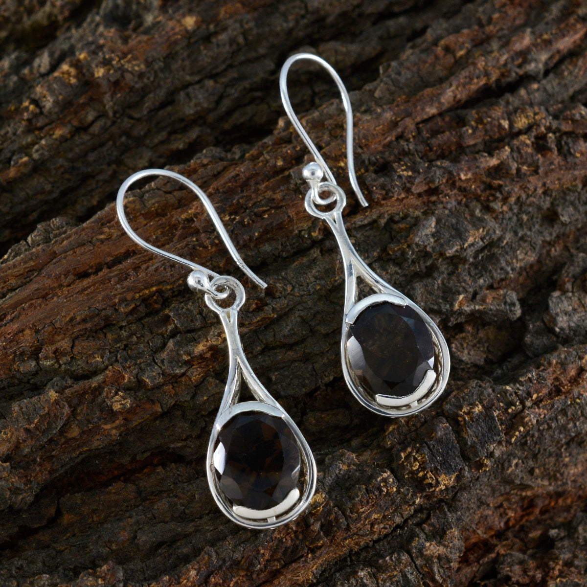 Smoky-Quartz-French-Amanda-Solitaire-Dangle-Brown-Sterling-Silver-Earring
