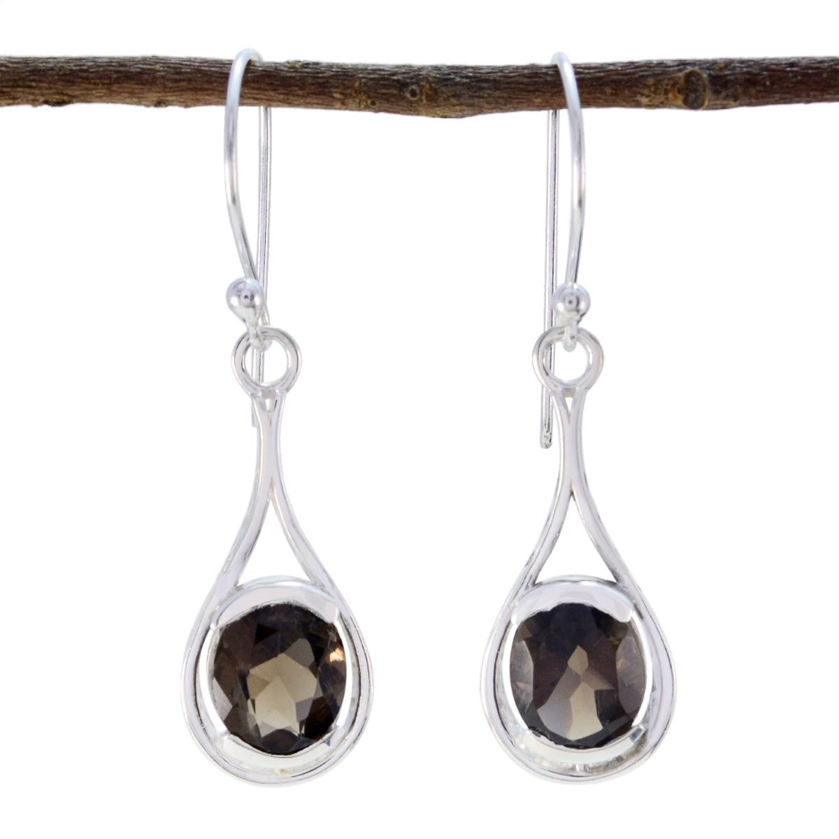 Smoky-Quartz-French-Amanda-Solitaire-Dangle-Brown-Sterling-Silver-Earring Immagine principale del prodotto