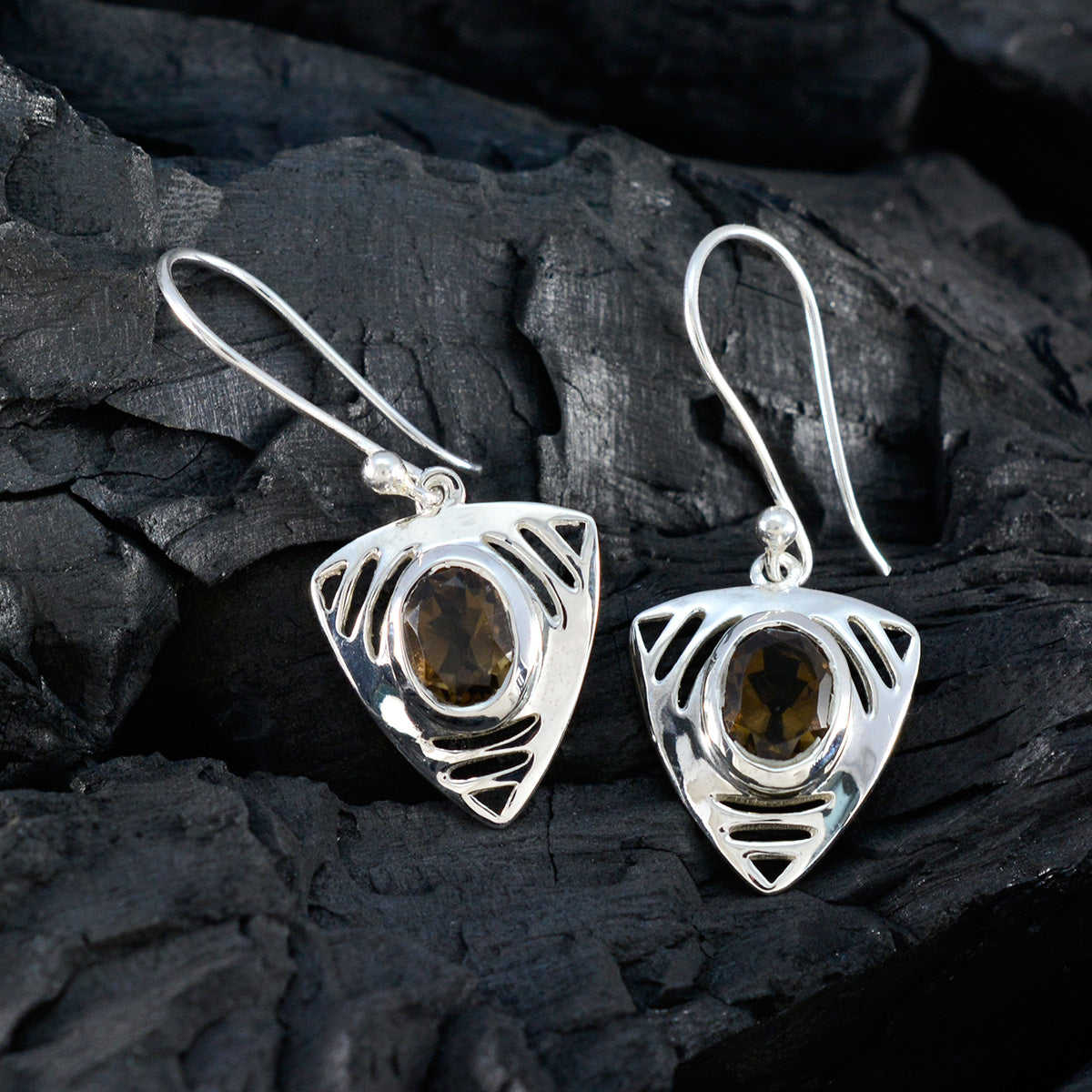 Smoky-Quartz-German-Ana-Solitaire-Dangle-Brown-925-Silver-Earring