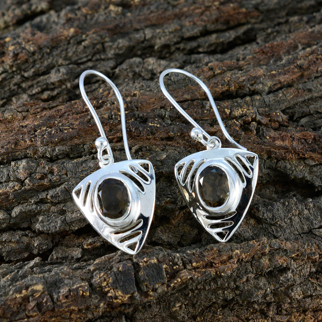 Smoky-Quartz-German-Ana-Solitaire-Dangle-Brown-925-Silver-Earring