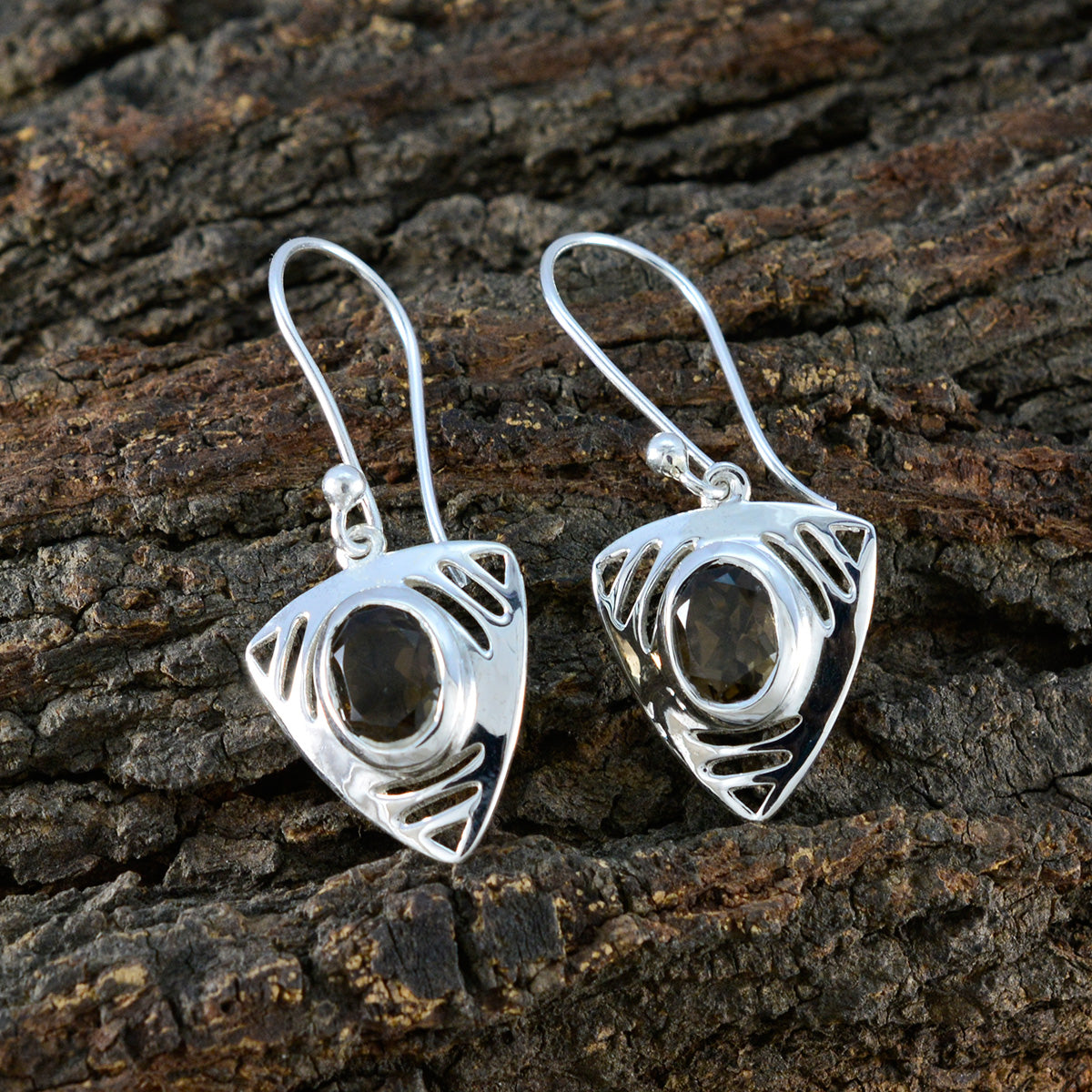 Smoky-Quartz-German-Ana-Solitaire-Dangle-Brown-925-Silver-Earring