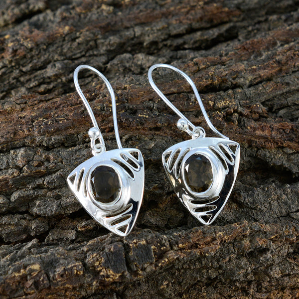 Smoky-Quartz-German-Ana-Solitaire-Dangle-Brown-925-Silver-Earring