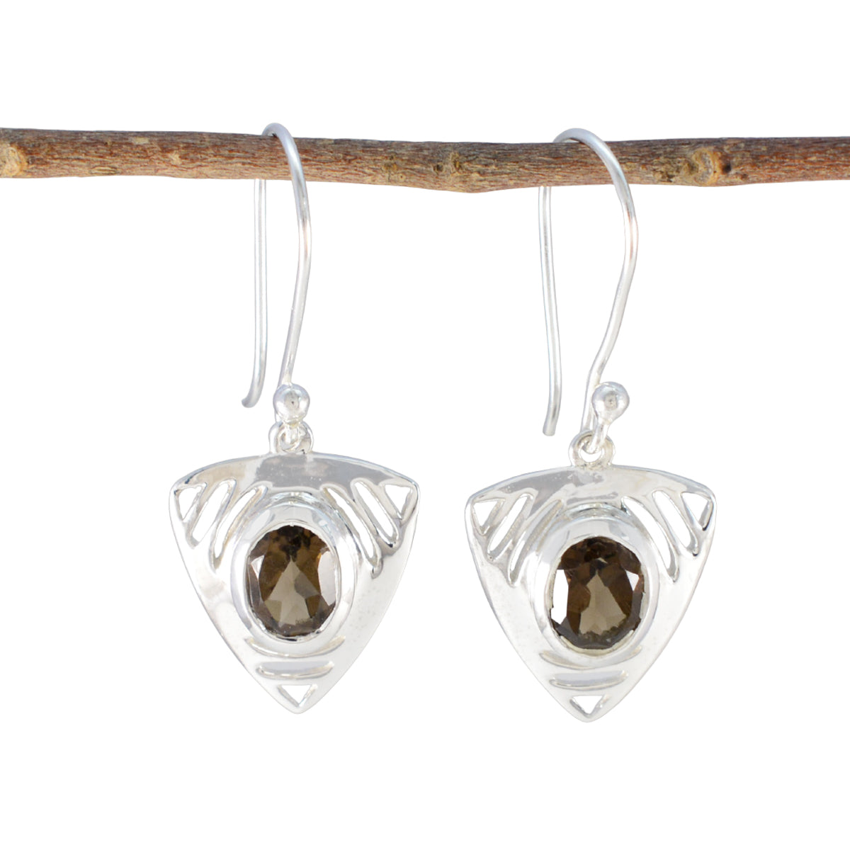 Smoky-Quartz-German-Ana-Solitaire-Dangle-Brown-925-Silver-Earring
