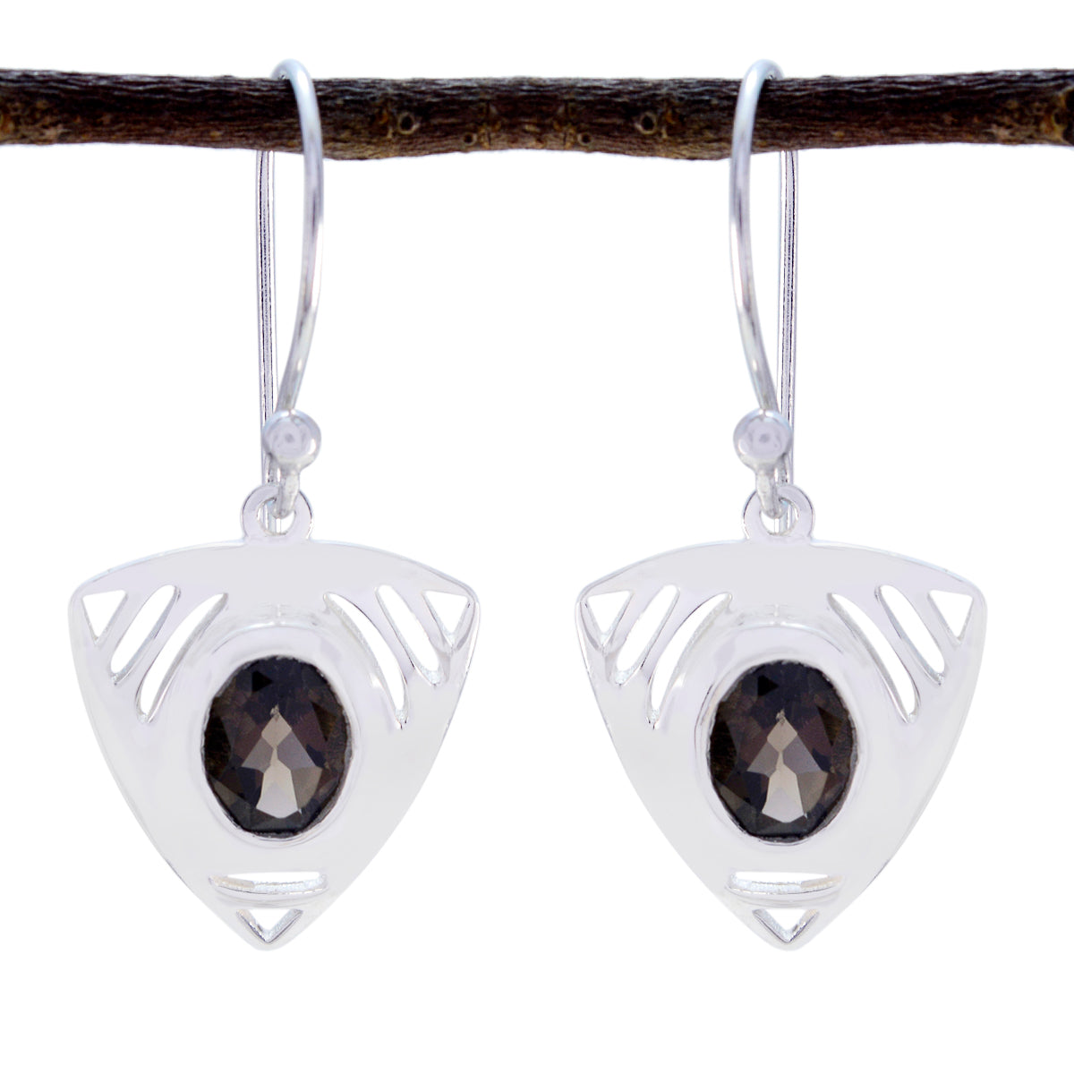 Smoky-Quartz-German-Ana-Solitaire-Dangle-Brown-925-Silver-Earring