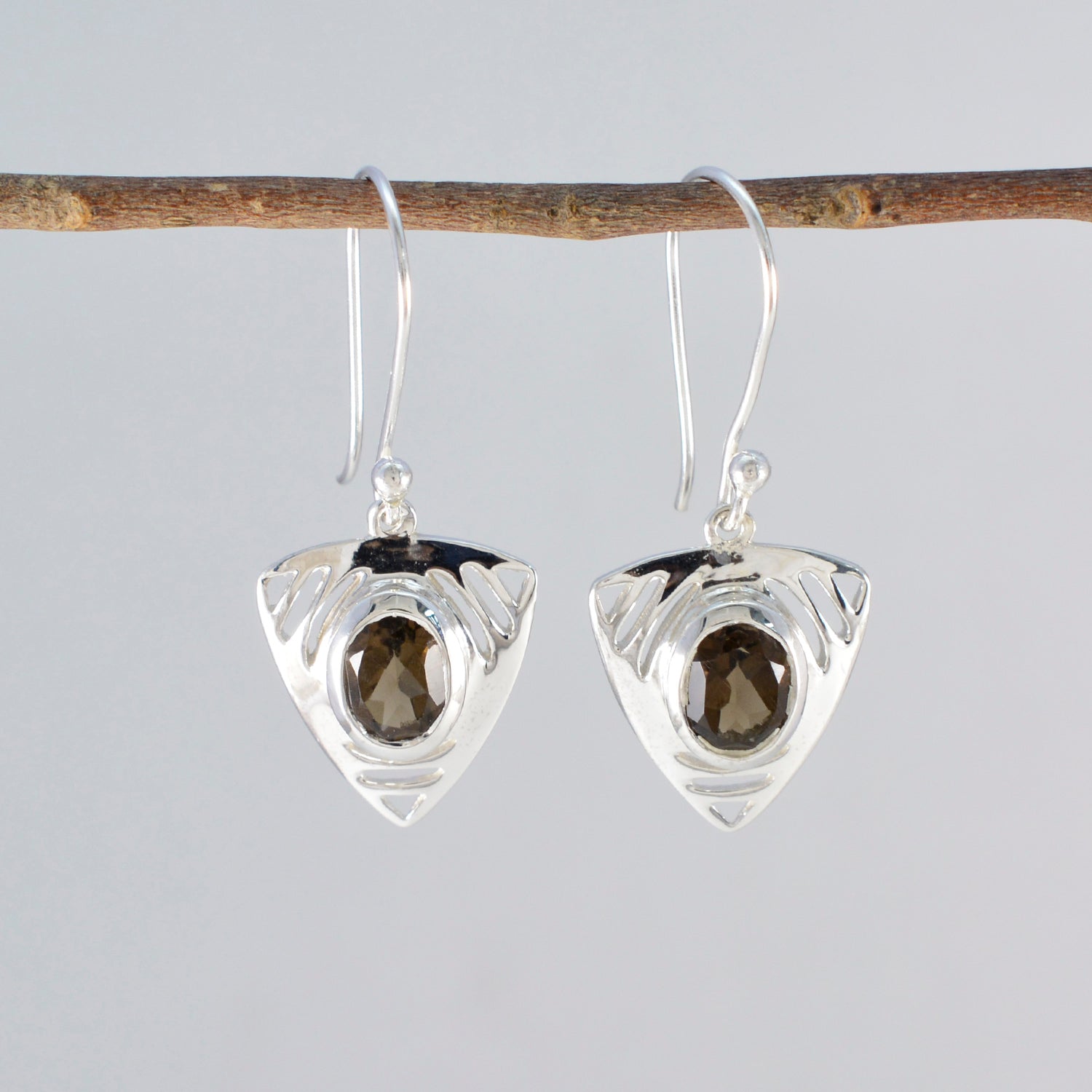 Smoky-Quartz-German-Ana-Solitaire-Dangle-Brown-925-Silver-Earring