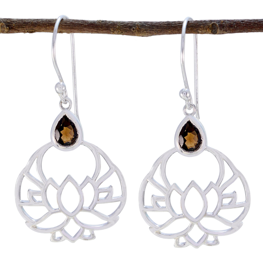 Smoky-Quartz-African-Andrea-Solitaire-Dangle-Brown-925-Sterling-Silver-Earring