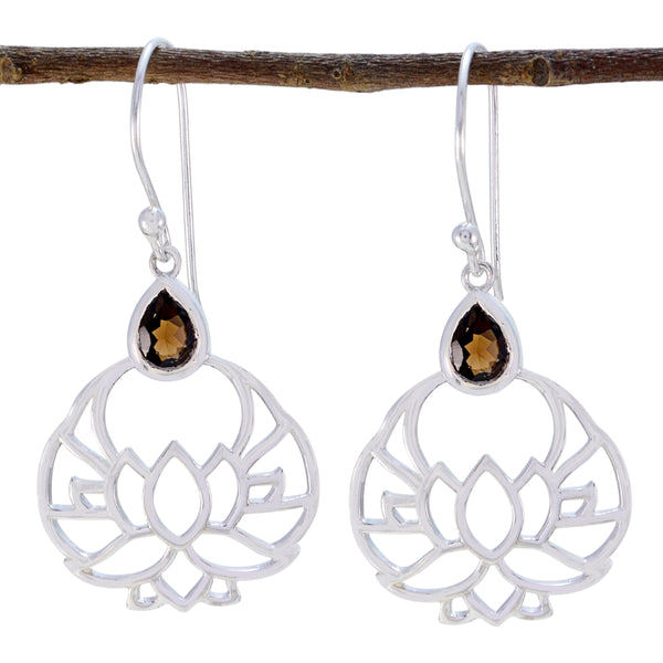 Smoky-Quartz-African-Andrea-Solitaire-Dangle-Brown-925-Sterling-Silver-Earring