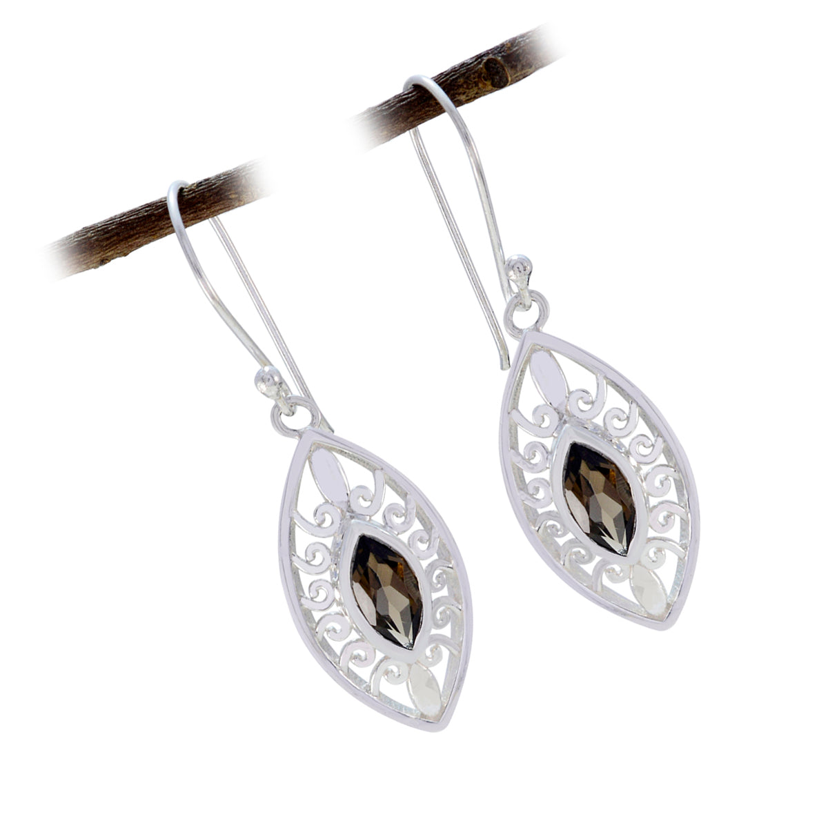 Smoky-Quartz-Russian-Ángeles-Solitaire-Dangle-Brown-925-Sterling-Silver-Earring