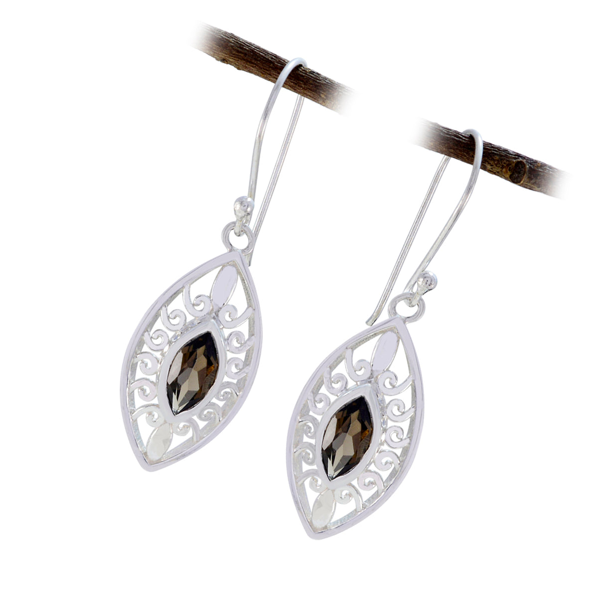 Smoky Quartz Russian Ángeles Solitaire Dangle Brown 925 Sterling Silver Earring Второстепенное изображение товара