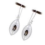 Smoky-Quartz-Russian-Ángeles-Solitaire-Dangle-Brown-925-Sterling-Silver-Earring