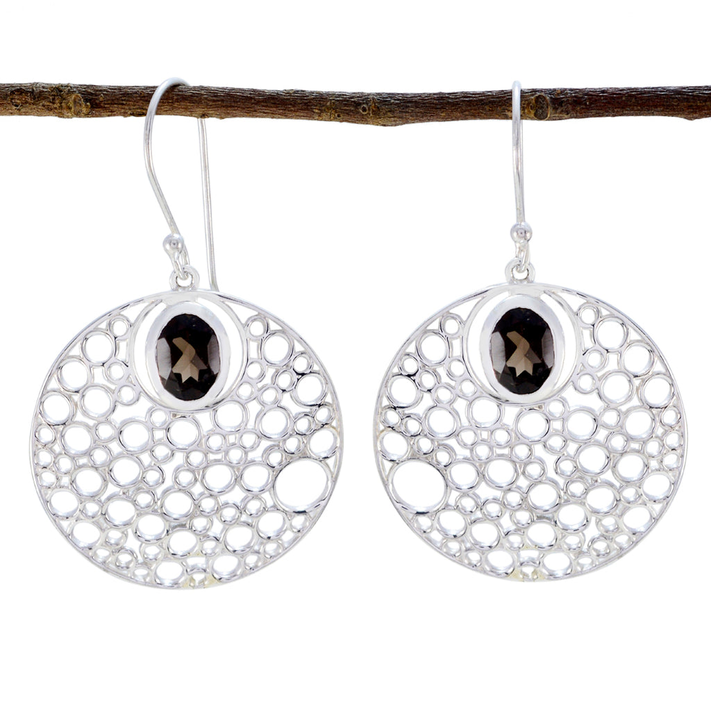 Smoky-Quartz-Moroccan-Antonia-Solitaire-Dangle-Brown-925-Silver-Earring