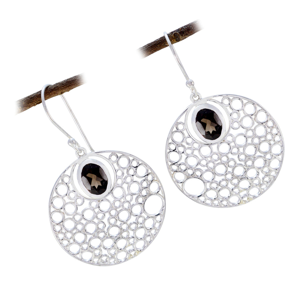 Smoky-Quartz-Moroccan-Antonia-Solitaire-Dangle-Brown-925-Silver-Earring