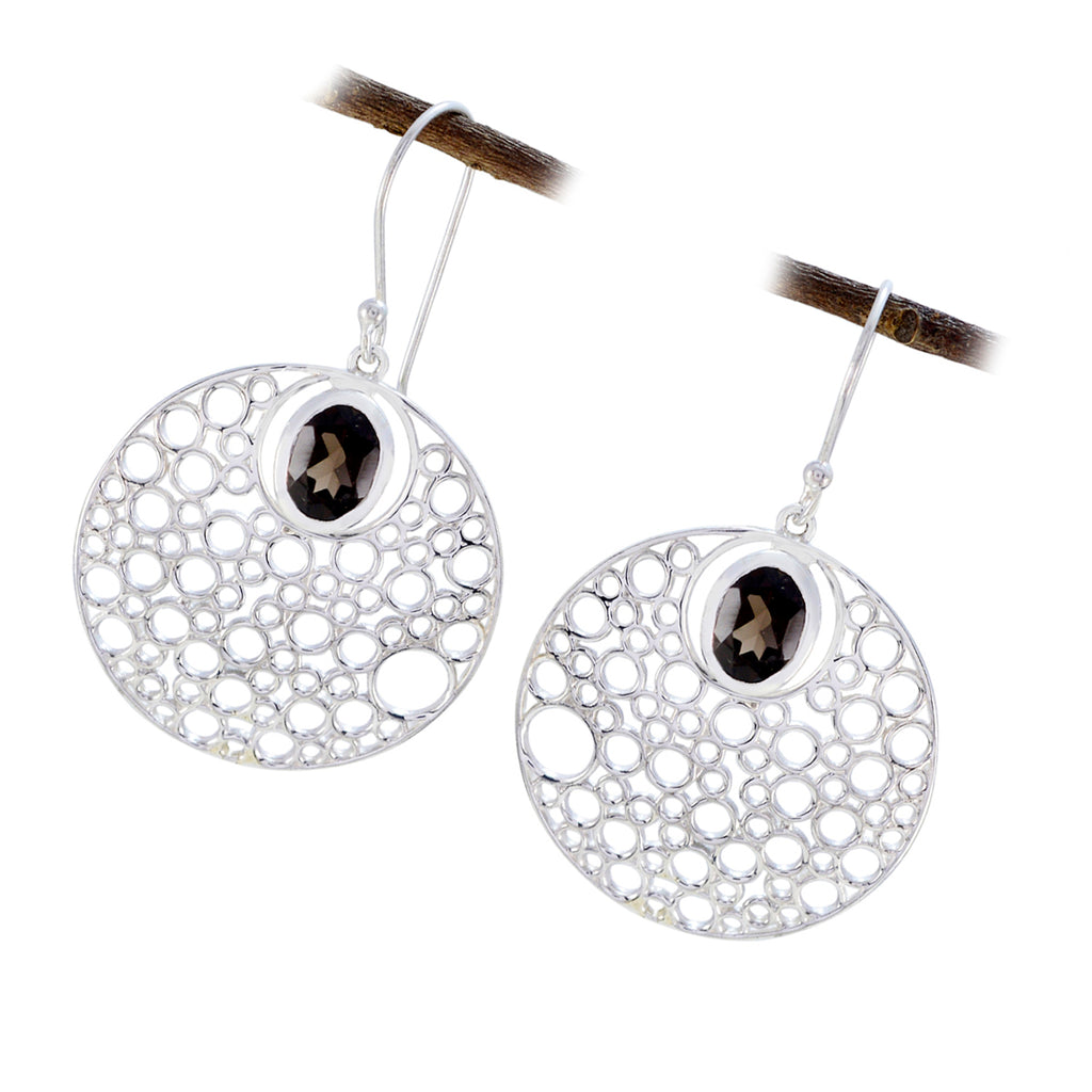 Smoky-Quartz-Moroccan-Antonia-Solitaire-Dangle-Brown-925-Silver-Earring
