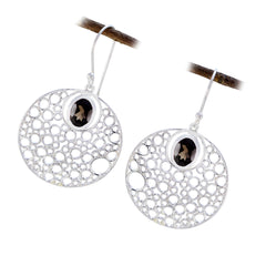 Smoky-Quartz-Moroccan-Antonia-Solitaire-Dangle-Brown-925-Silver-Earring