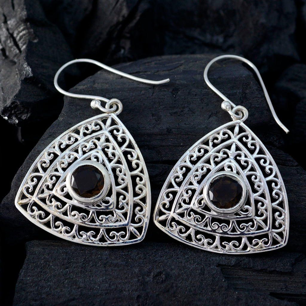 Smoky-Quartz-Egyptian-Bianca-Solitaire-Dangle-Brown-925-Silver-Earring