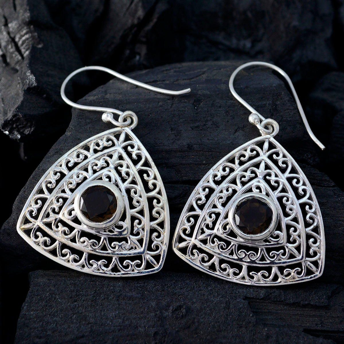 Smoky-Quartz-Egyptian-Bianca-Solitaire-Dangle-Brown-925-Silver-Earring