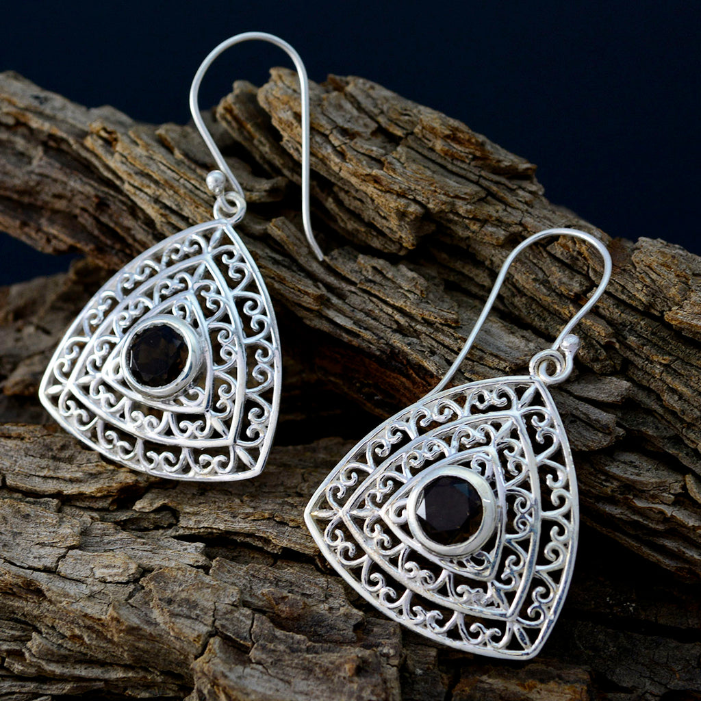 Smoky-Quartz-Egyptian-Bianca-Solitaire-Dangle-Brown-925-Silver-Earring