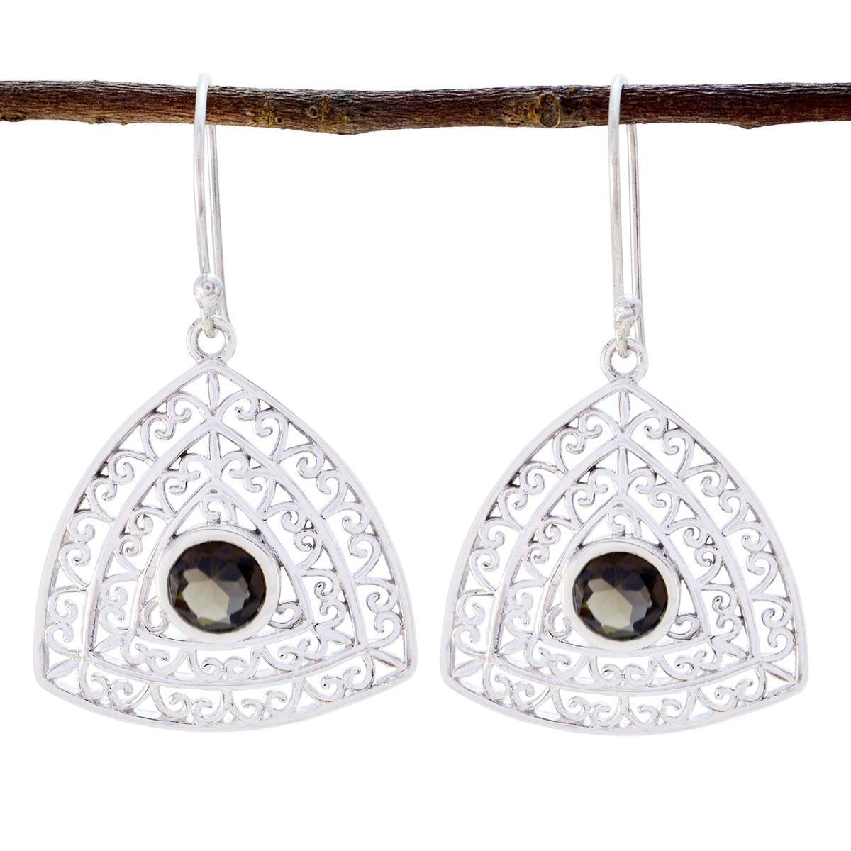 Smoky-Quartz-Egyptian-Bianca-Solitaire-Dangle-Brown-925-Silver-Earring メイン画像