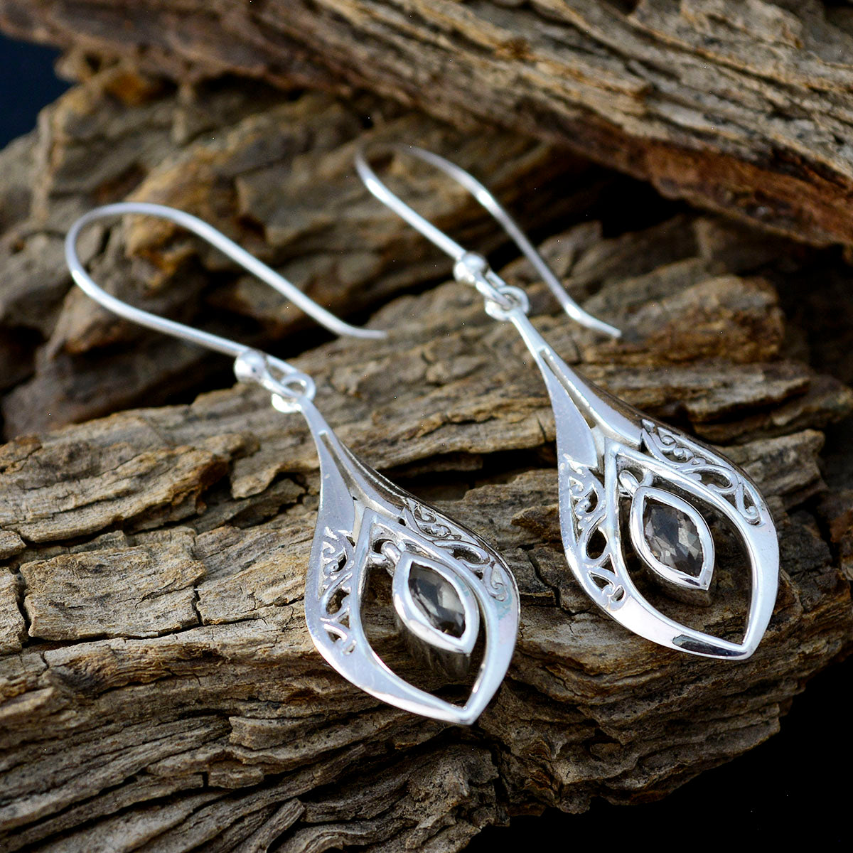 Smoky-Quartz-Korean-Camila-Solitaire-Dangle-Brown-Silver-Earring