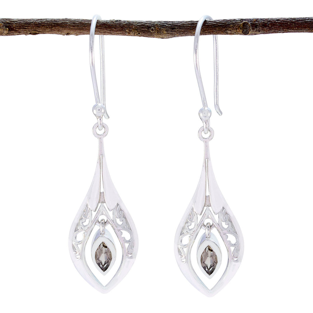 Smoky-Quartz-Korean-Camila-Solitaire-Dangle-Brown-Silver-Earring
