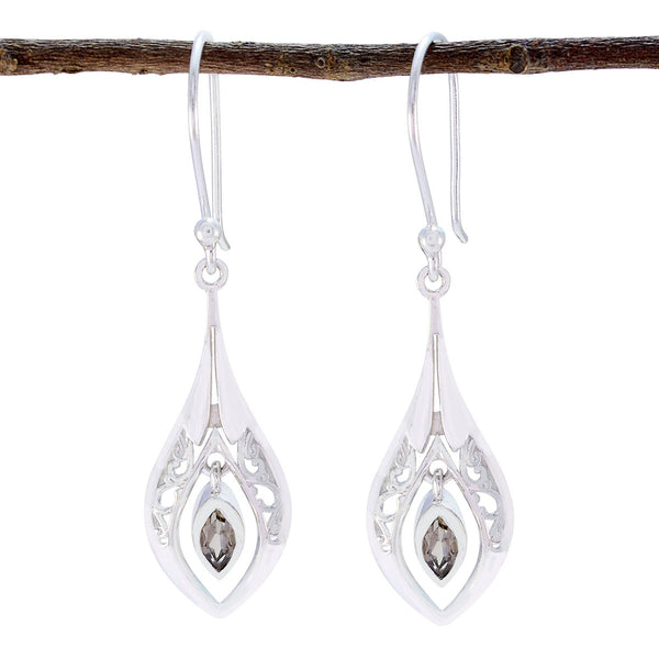 Smoky-Quartz-Korean-Camila-Solitaire-Dangle-Brown-Silver-Earring