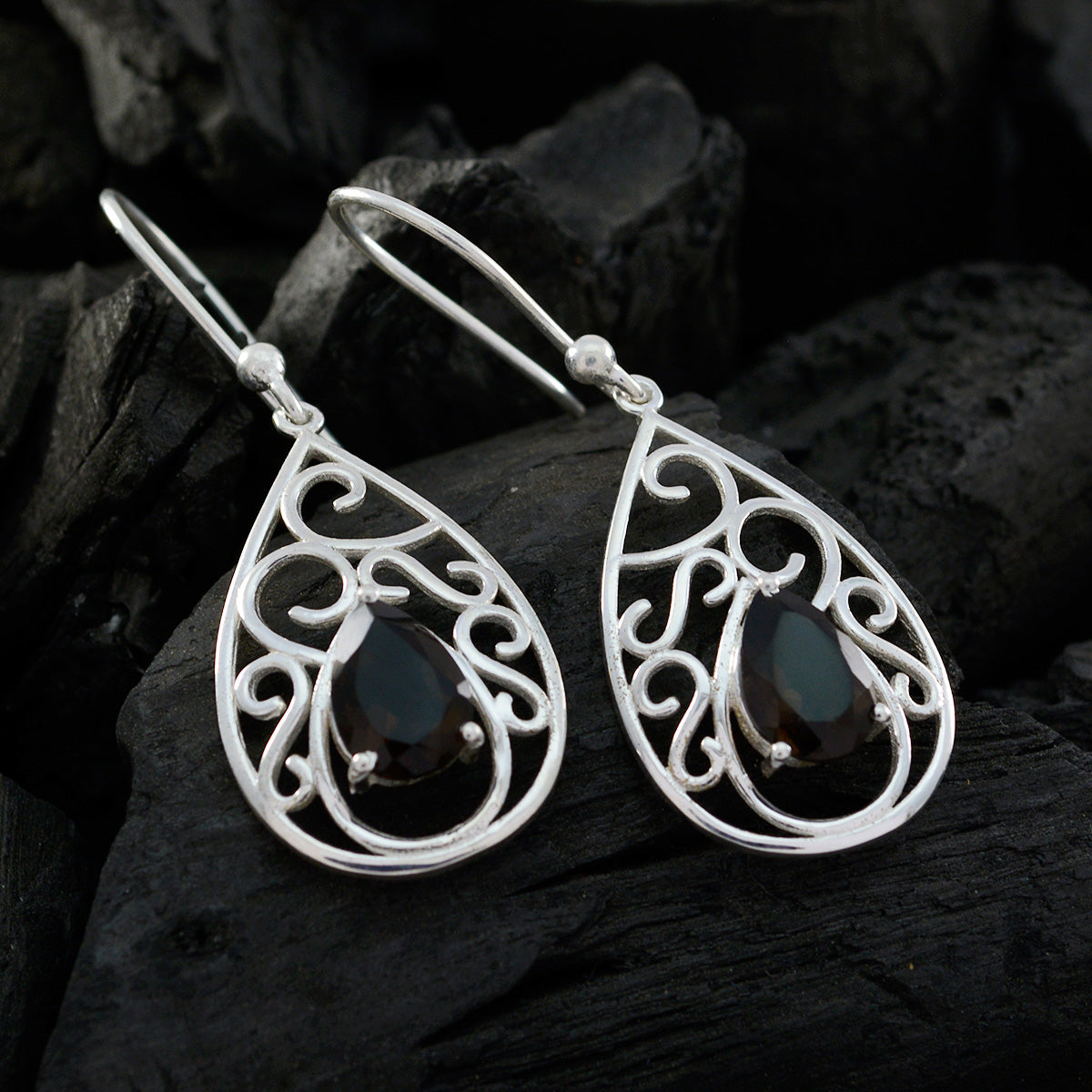 Rökkvarts Turkisk Carolina Solitaire Dingelörhänge i brunt 925 sterlingsilver Sekundär produktbild