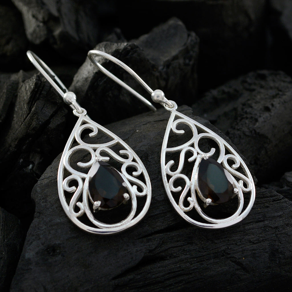Smoky-Quartz-Turkish-Carolina-Solitaire-Dangle-Brown-925-Sterling-Silver-Earring