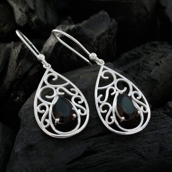 Smoky-Quartz-Turkish-Carolina-Solitaire-Dangle-Brown-925-Sterling-Silver-Earring