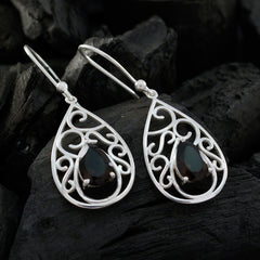 Smoky-Quartz-Turkish-Carolina-Solitaire-Dangle-Brown-925-Sterling-Silver-Earring