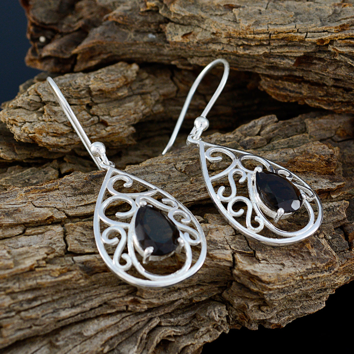 Smoky-Quartz-Turkish-Carolina-Solitaire-Dangle-Brown-925-Sterling-Silver-Earring