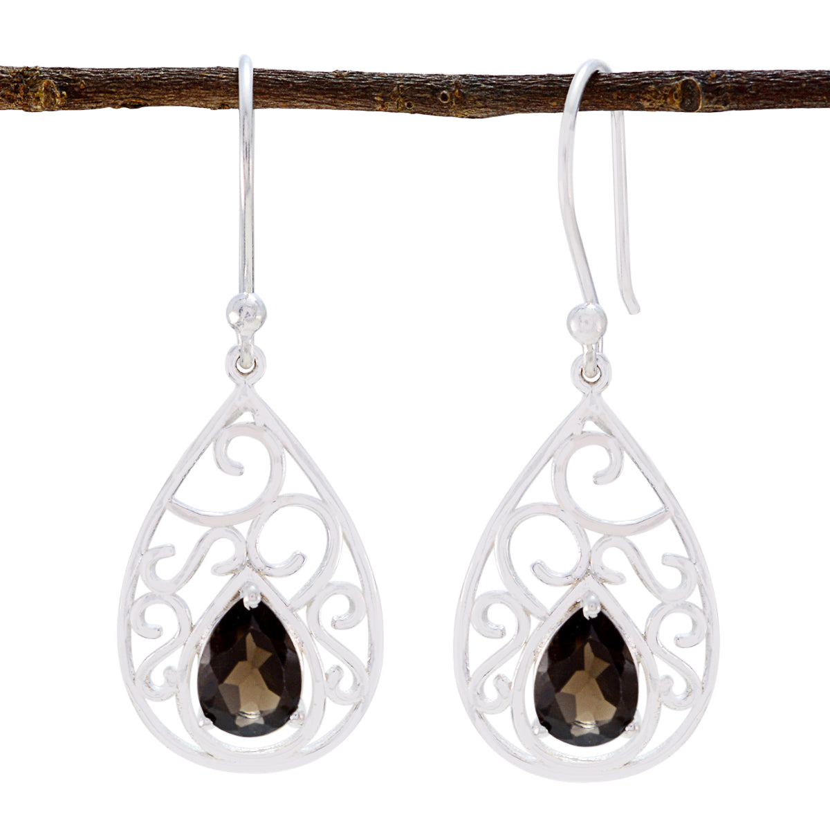 Smoky-Quartz-Turkish-Carolina-Solitaire-Dangle-Brown-925-Sterling-Silver-Earring Huvudsaklig produktbild