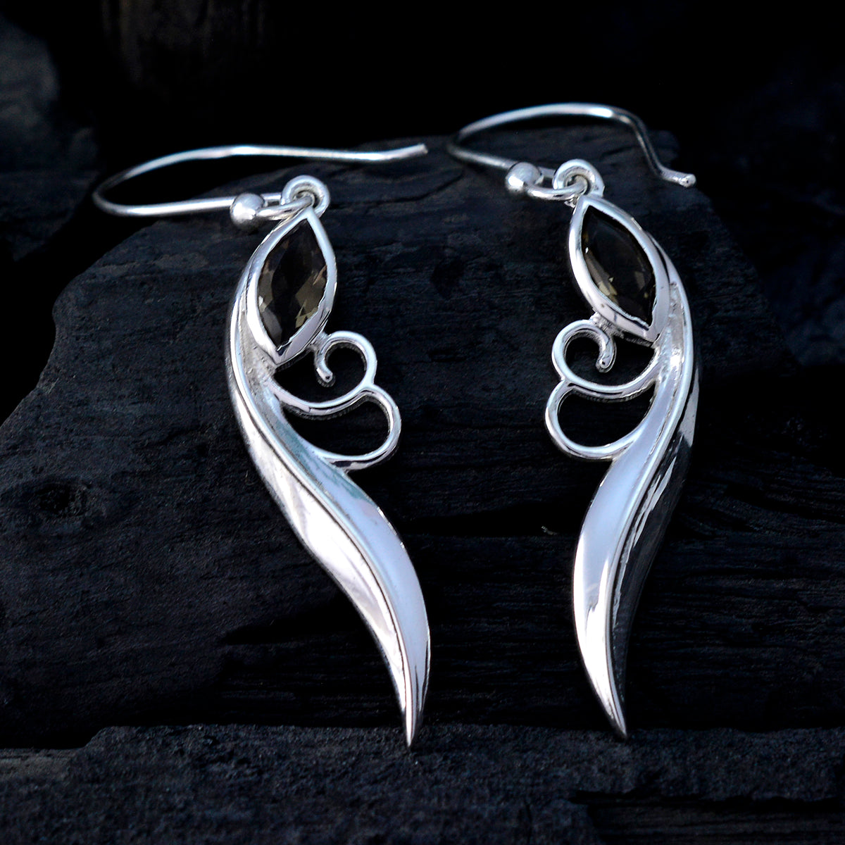 Smoky Quartz Italian Cecilia Solitaire Dangle Brown 92.5 Silver Earring Второстепенное изображение товара