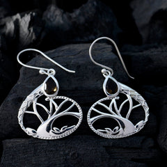 Smoky-Quartz-Middle-Eastern-Clara-Solitaire-Dangle-Brown-925-Silver-Earring