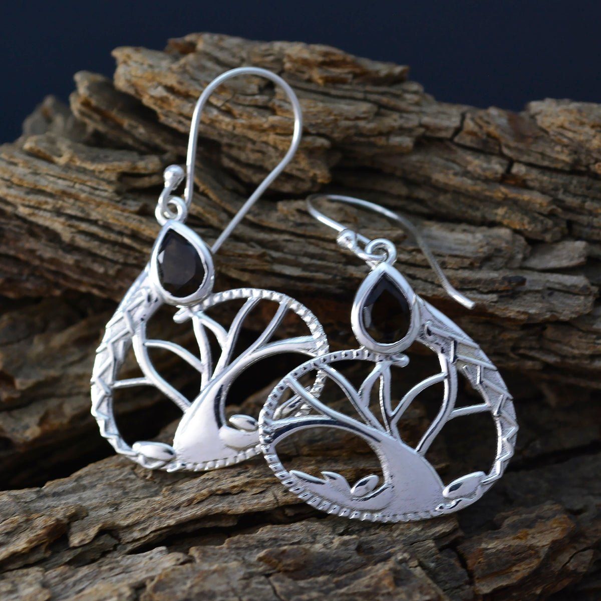 Smoky-Quartz-Middle-Eastern-Clara-Solitaire-Dangle-Brown-925-Silver-Earring